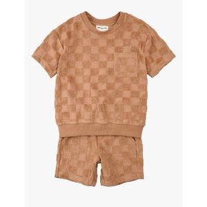 Miles the Label Check Terry Shirt & Shorts Set
